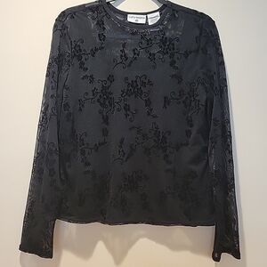 Kathy Ireland Black Floral Lace Blouse